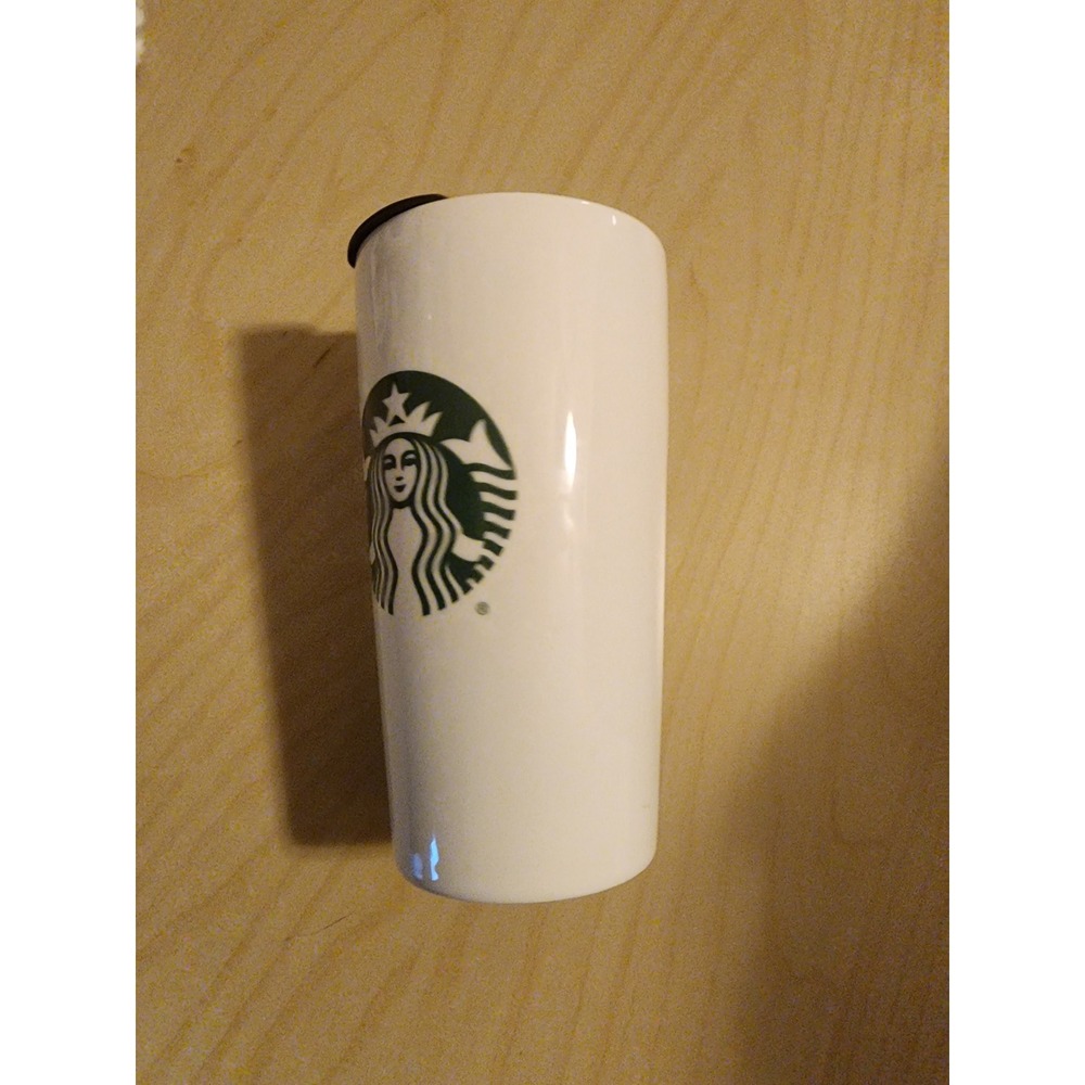 Starbucks Siren Logo White Ceramic Travel Tumbler Mug 12oz Double Wall Drink Box - Picture 6 of 6